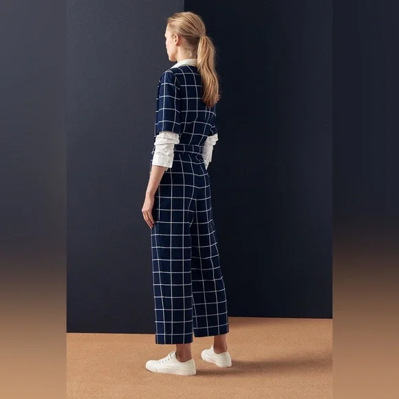 Kowtow Archive Cotton Twill Organic Cotton Cropped Jumpsuit in Blue Check Medium - Picture 2 of 7
